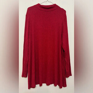 Lane Bryant long sleeve stretchy ribbed red with black sweater top. Size 22/24